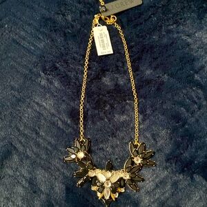 J. Crew necklace black & white crystal gold tone